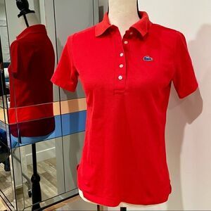 VINTAGE RARE Red Lacoste Classic Short Sleeve HayMayker Polo Shirt LIKE NEW!